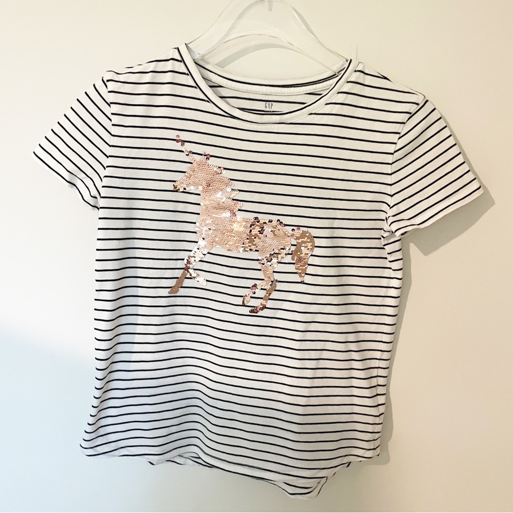 Gap Girls Black and White Stripe Short Sleeve T-shirt With Sequin